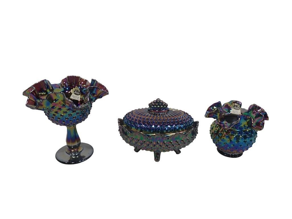 Fenton Hobnail Glass incl Pedestal Compote, Ruffled Vase, 4 Footed Covered Dish (1 of 20)