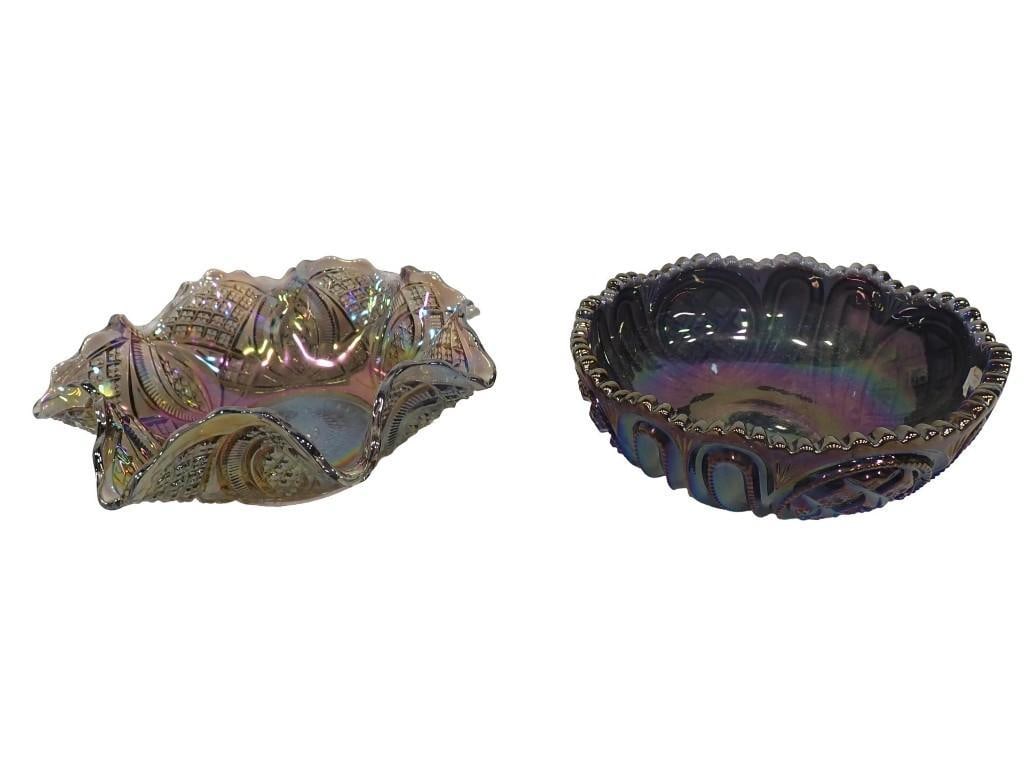 2 Carnival Glass Bowls incl Imperial Glass Peacock Finish and Antique Imperial Glass Smoke Diamond B (1 of 10)
