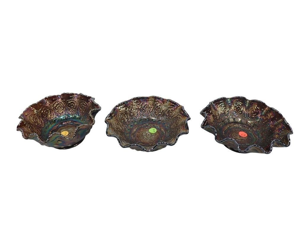 3 Fenton Carnival Glass Ruffled Edge Bowls Persian Medallion (1 of 18)