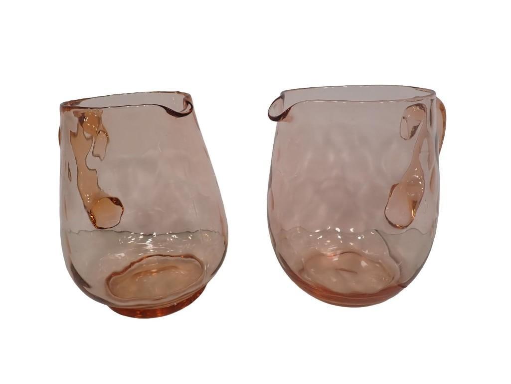 2 Pink Depression Glass Pitchers: 2 Pink Depression Glass Pitchers All pictures are considered part of the description and should be examined carefully by bidders. Live Auctioneers is now offering Live Shipping through them. This is a