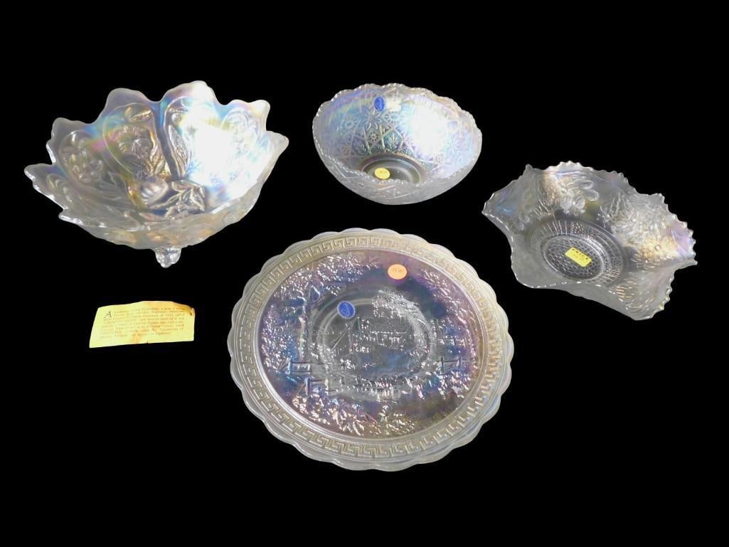 4 pc Iridescent Glass incl 3 Imperial Glass incl Platter and 2 Bowls and a Fenton Bowl Orange Tree: 4 pc Iridescent Glass incl 3 Imperial Glass incl Platter and 2 Bowls and a Fenton Bowl Orange Tree All pictures are considered part of the description and should be examined carefully by bidders. Live