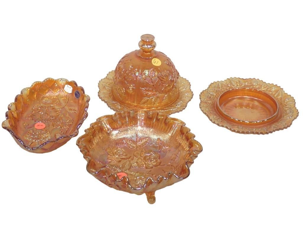 Imperial Glass Peach Lustre Butter Dish, Open Rose Bowl, Oval Bowl, Etc: Imperial Glass Peach Lustre Butter Dish, Open Rose Bowl, Oval Bowl, Etc All pictures are considered part of the description and should be examined carefully by bidders. Live Auctioneers is now offerin