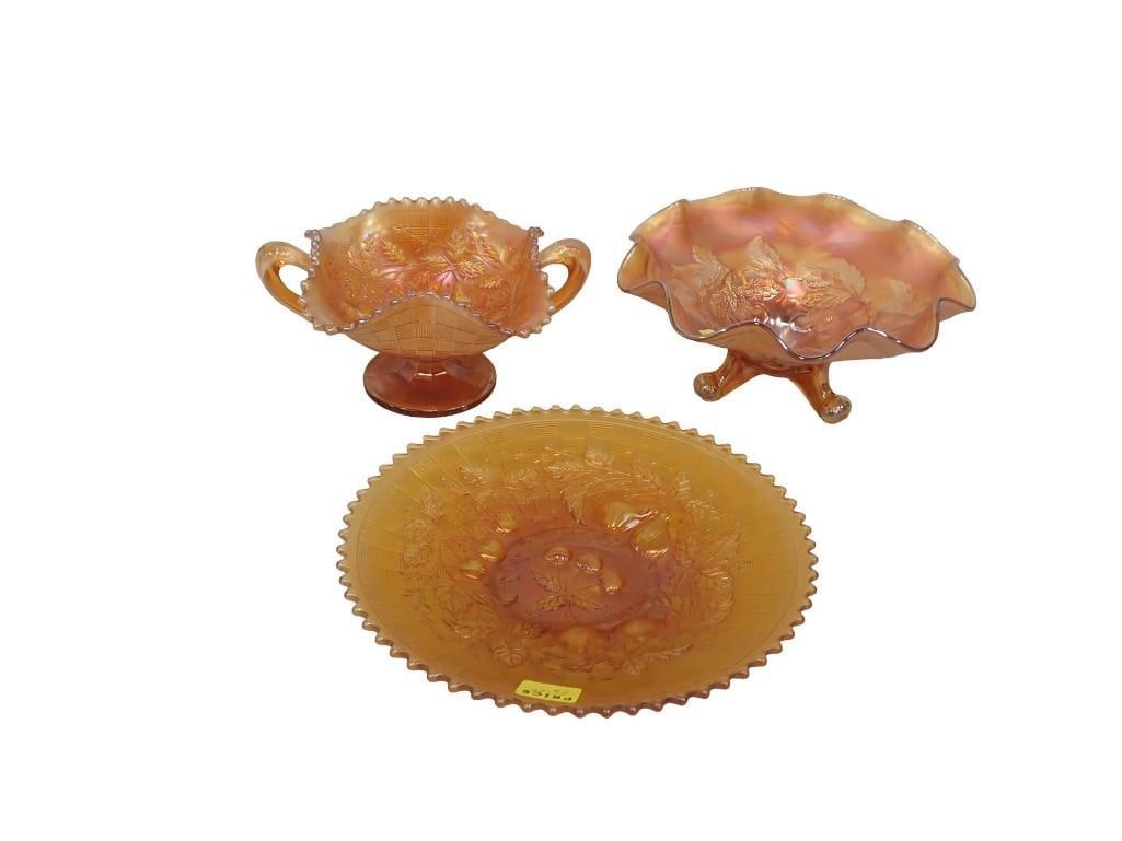 2 pc incl Cherry Pattern Plate and 2 Handled Footed Dish: 2 pc incl Cherry Pattern Plate and 2 Handled Footed Dish All pictures are considered part of the description and should be examined carefully by bidders. Live Auctioneers is now offering Live Shipping