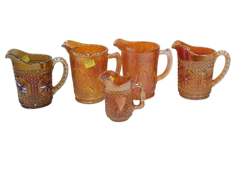 Asst Pitchers incl incl Marigold Carnival Glass Plus a Sowerby Creamer (1 of 9)
