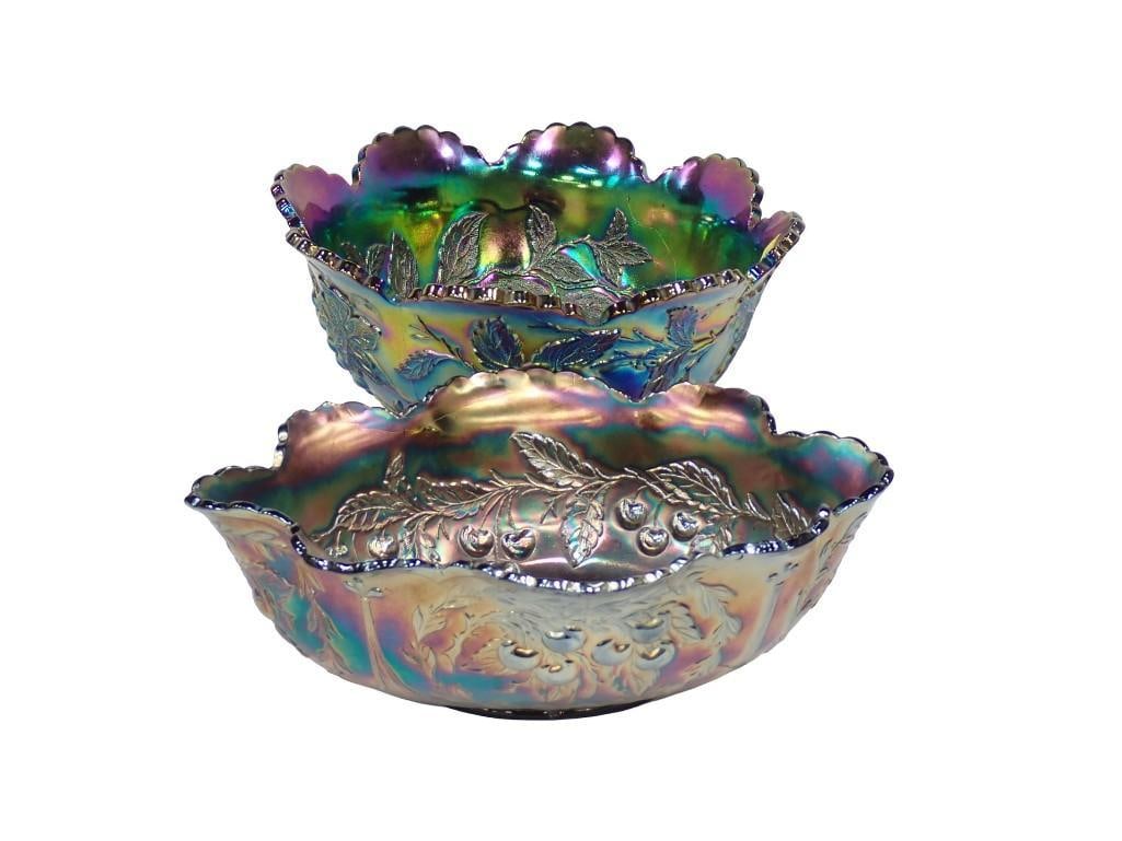 2 Antique Dugan Amethyst Carnival Glass Bowls incl Wreathed Cherry, Etc Early 1900s (1 of 7)