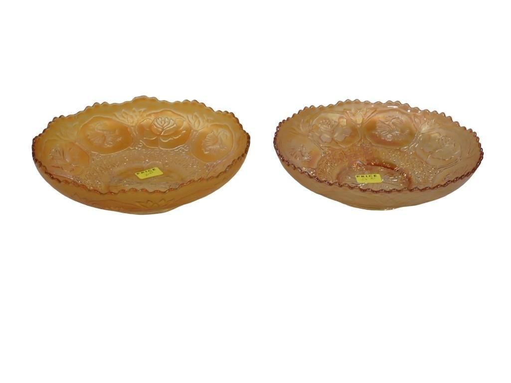 2 Fenton Dragon and Lotus Carnival Glass Bowls: 2 Fenton Dragon and Lotus Carnival Glass Bowls All pictures are considered part of the description and should be examined carefully by bidders. Live Auctioneers is now offering Live Shipping through t