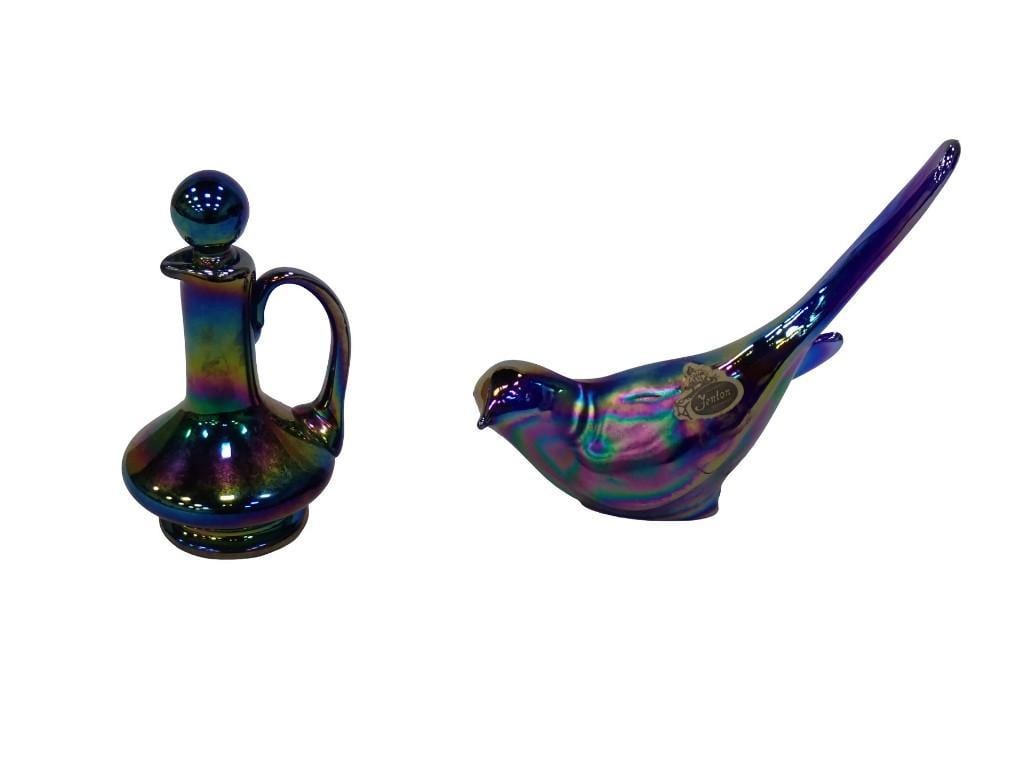 Fenton Oil Slick Cobalt Blue Bird and Encore Small Cruet: Fenton Oil Slick Cobalt Blue Bird and Encore Small Cruet All pictures are considered part of the description and should be examined carefully by bidders. Live Auctioneers is now offering Live Shipping