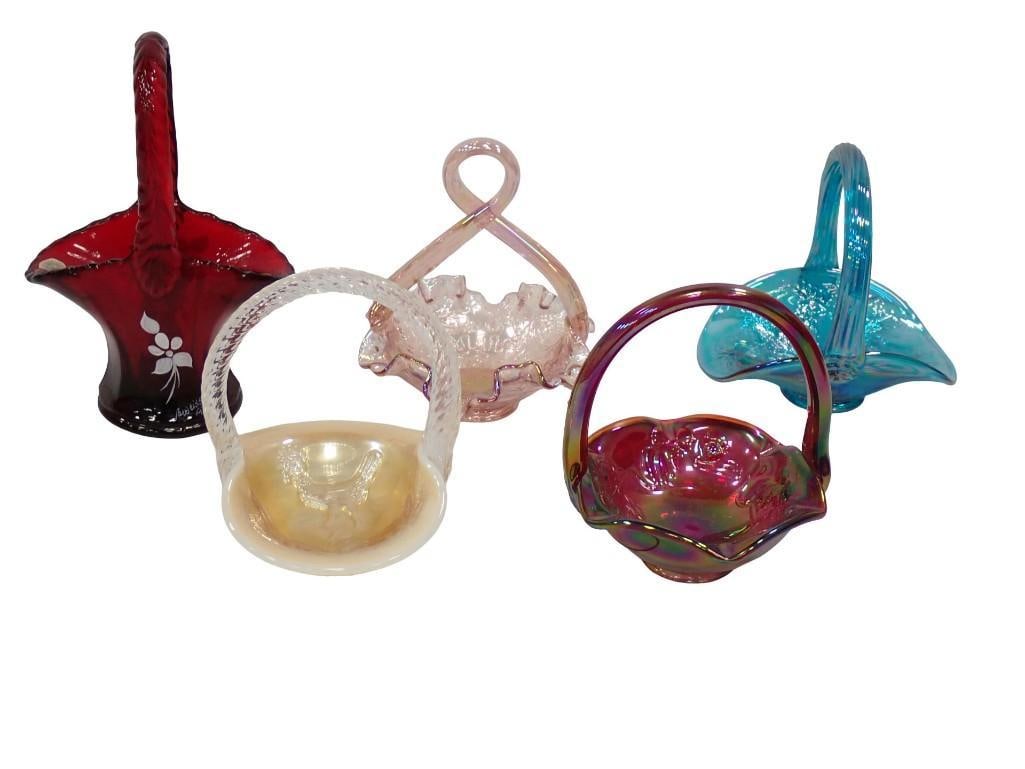 5 pc incl Asst Colored Glass Baskets incl Westmoreland, Fenton, Some Hand Painted (1 of 12)