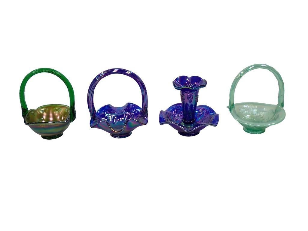 4 Fenton Carnival Glass Items incl Mini Epergne and 3 Glass Baskets (1 of 10)