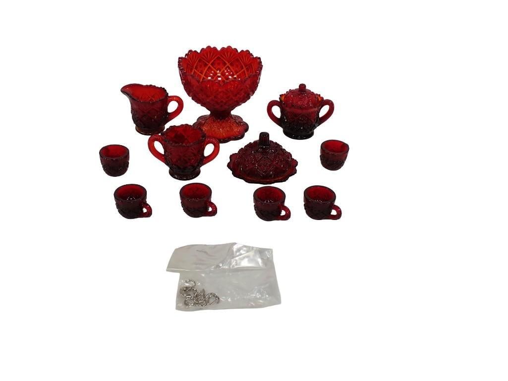 Amberina Westmoreland Miniature Punch Bowl with 6 Tiny Cups plus a Creamer and Sugar and Covered Sug (1 of 11)