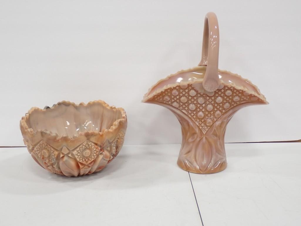 LE Smith Slag Glass Bowl and Basket (1 of 6)