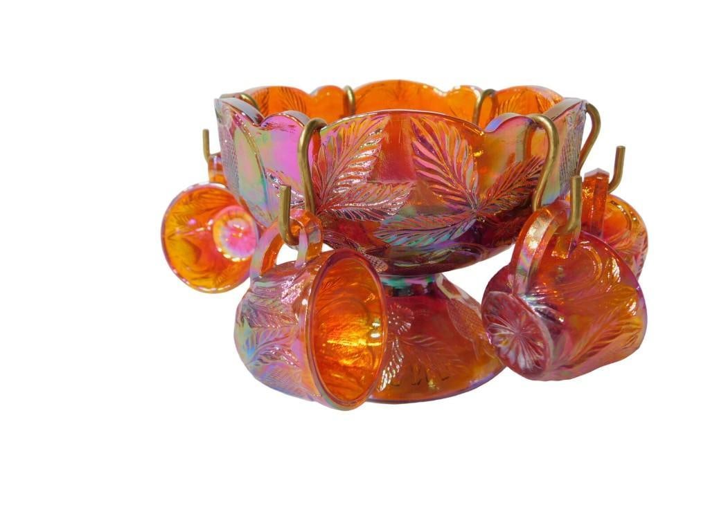 Moser Amberina Carnival Glass Mini Punch Bowl with Mini Cups: Moser Amberina Carnival Glass Mini Punch Bowl with Mini Cups All pictures are considered part of the description and should be examined carefully by bidders. Live Auctioneers is now offering Live