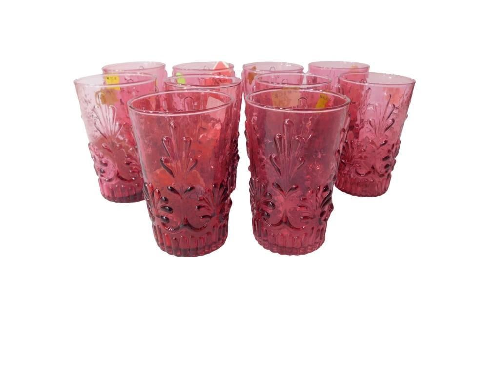 10 pc Pilgrim Glass Cranberry Glass Drinking Glasses with Tags (1 of 9)