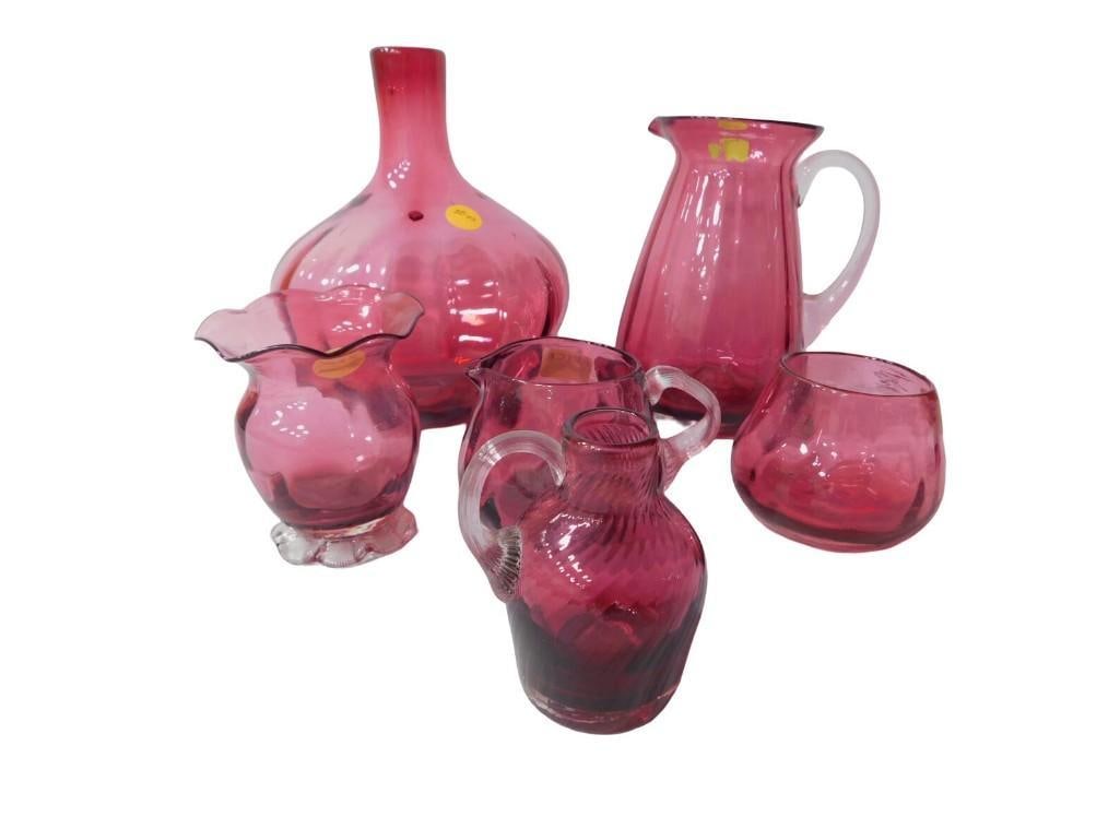 6 pc Asst Pilgrim Glass Creamer and Sugar Bowl, Small Jug, Small Vase, Ribbed Pitcher, Vase: 6 pc Asst Pilgrim Glass Creamer and Sugar Bowl, Small Jug, Small Vase, Ribbed Pitcher, Vase All pictures are considered part of the description and should be examined carefully by bidders. Live Auctio