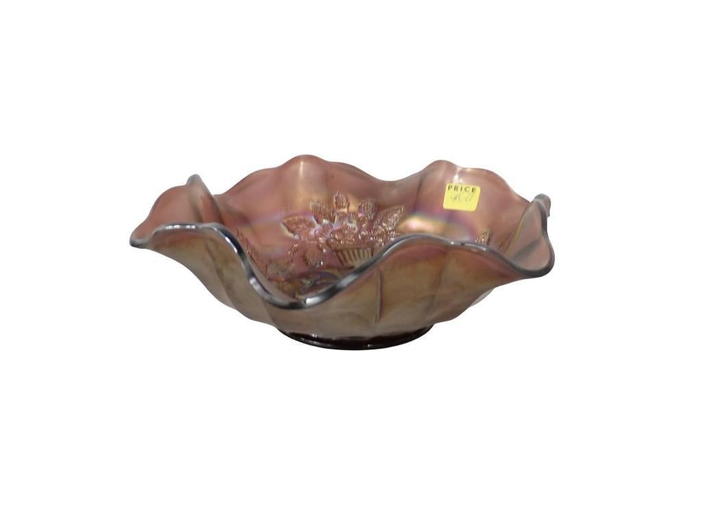 Antique Millersburg Peacock and Urn Amethyst Carnival Glass Bowl: Antique Millersburg Peacock and Urn Amethyst Carnival Glass Bowl All pictures are considered part of the description and should be examined carefully by bidders. Live Auctioneers is now offering Live 
