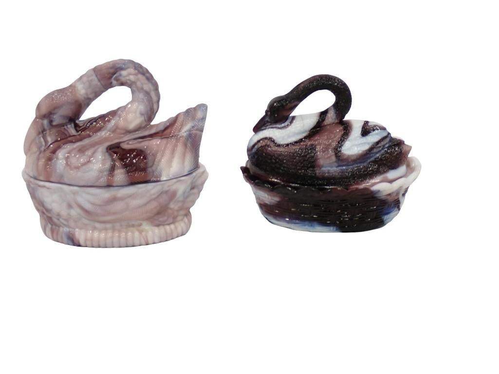 2 Heisey Purple / Amethyst and White Slag Glass Swan on Nest and Goose on Nest: 2 Heisey Purple / Amethyst and White Slag Glass Swan on Nest and Goose on Nest All pictures are considered part of the description and should be examined carefully by bidders. Live Auctioneers is now 