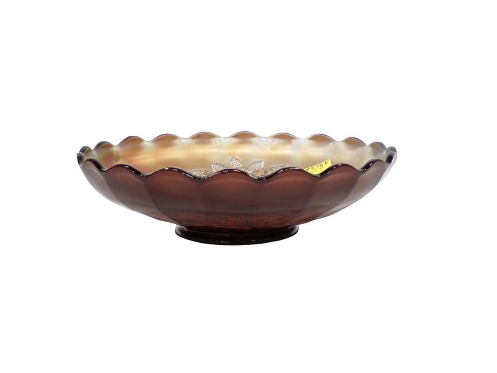 Peacock and Urn Amethyst Carnival Glass Bowl: Peacock and Urn Amethyst Carnival Glass Bowl All pictures are considered part of the description and should be examined carefully by bidders. Live Auctioneers is now offering Live Shipping through the