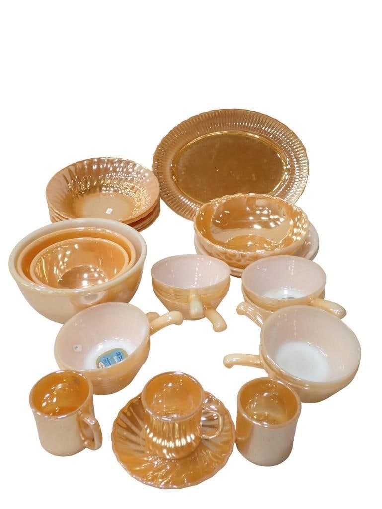 Lusterware including Fire King incl Plates, Bowls, Mixing Bowls, Cups, etc: Lusterware including Fire King incl Plates, Bowls, Mixing Bowls, Cups, etc All pictures are considered part of the description and should be examined carefully by bidders. Live Auctioneers is now offe