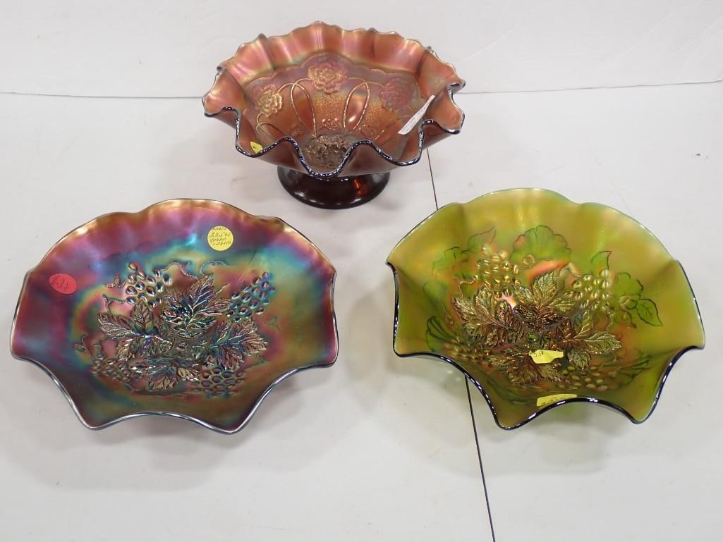 Carnival Glass Ruffled Edge Bowl and 2 Fluted Edge Bowls (1 of 8)