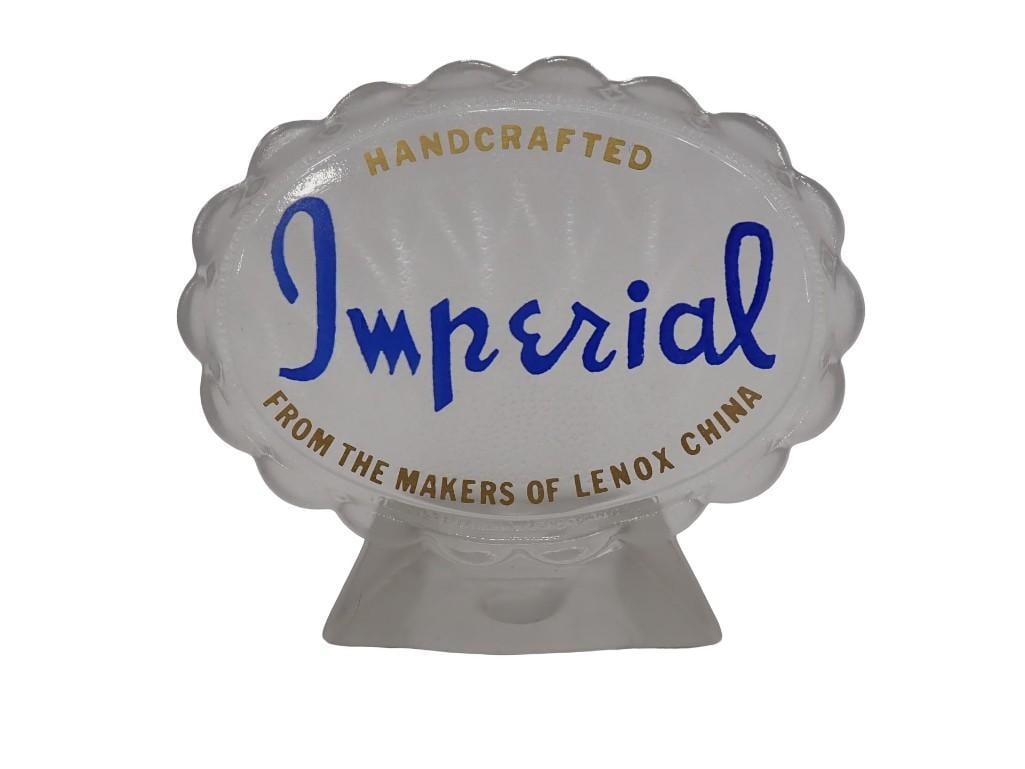 Imperial Glass Advertising Point of Sale Display Piece: Imperial Glass Advertising Point of Sale Display Piece All pictures are considered part of the description and should be examined carefully by bidders. Live Auctioneers is now offering Live Shipping t