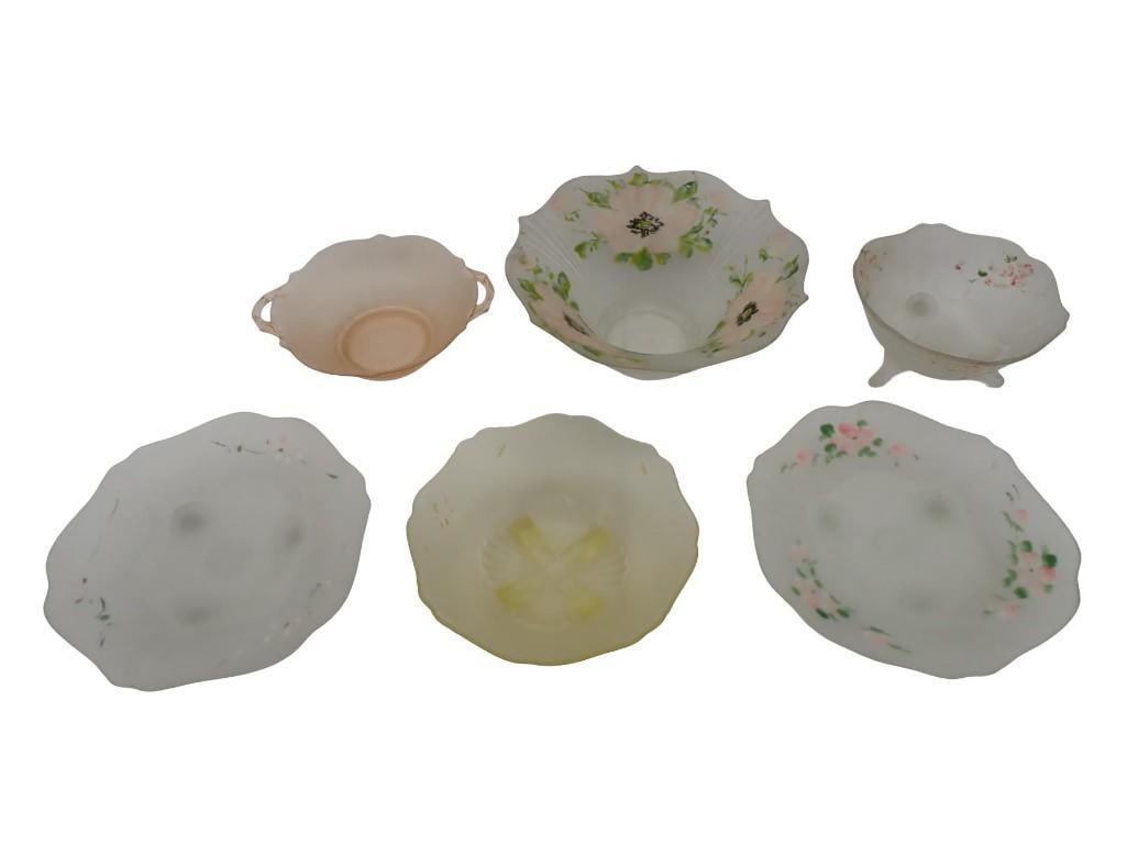 Frosted Glass Bowl incl Hand Painted Floral Bowl, Other Bowls, Tri Footed Bowl, Yellow Glass Bowl, (1 of 18)