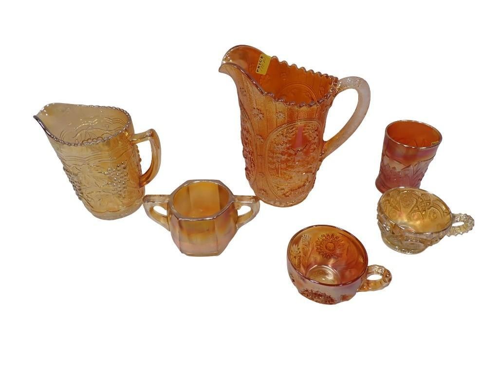 Carnival Glass Lot incl Grape Pattern Pitcher, Cups, Windmill Pattern Pitcher, etc (1 of 20)