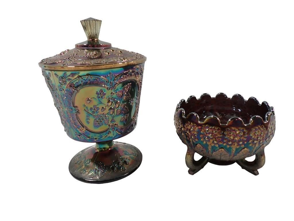 Carnival Glass incl Covered Footed Candy Dish, Tri Footed Bowl (1 of 12)