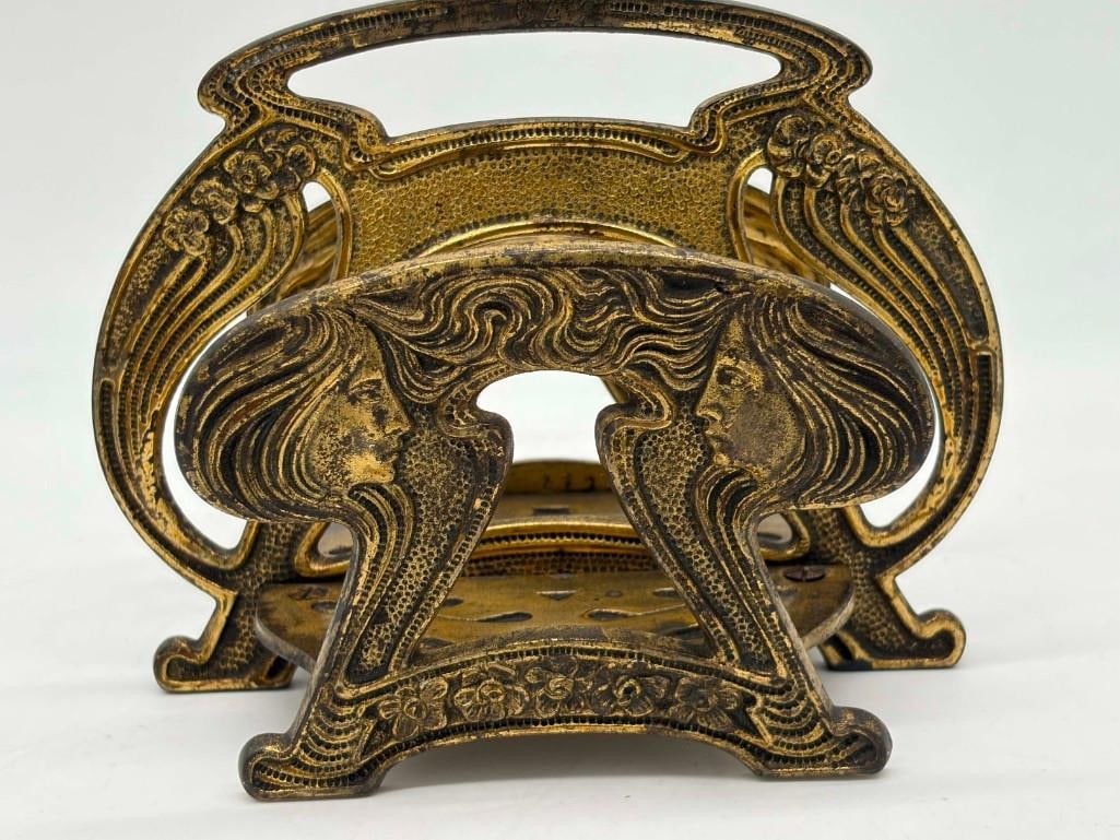 Antique Art Nouveau Cast Goddess Maidens Letter Holder #279a