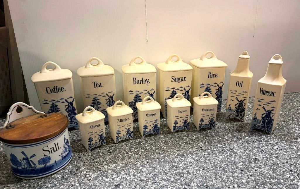 Antique 13 Pc German Delft Blue Windmill Canister Set (1 of 10)