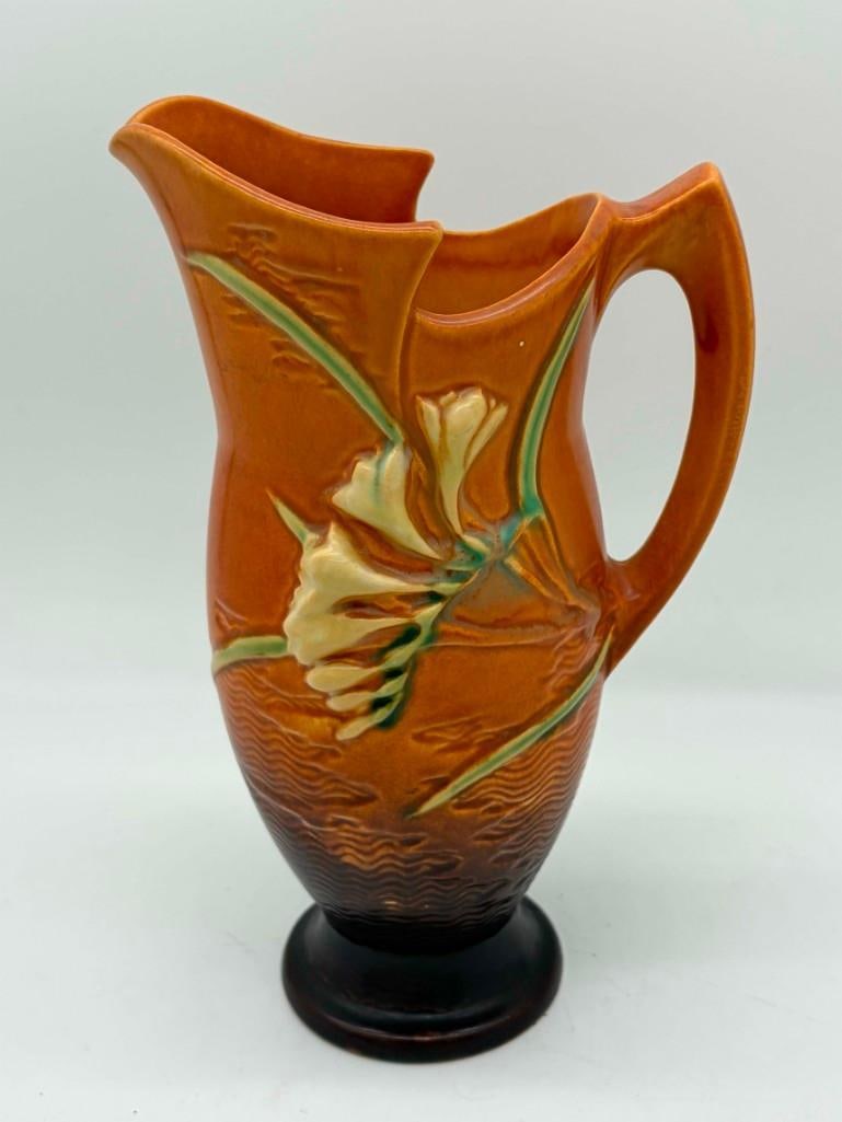 Roseville Pottery Freesia 1940'S Brown Ewer / Pitcher