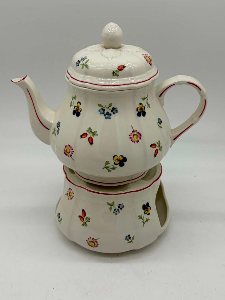 Villeroy & Boch Petite Fleur Teapot With Warmer / Candle Stand