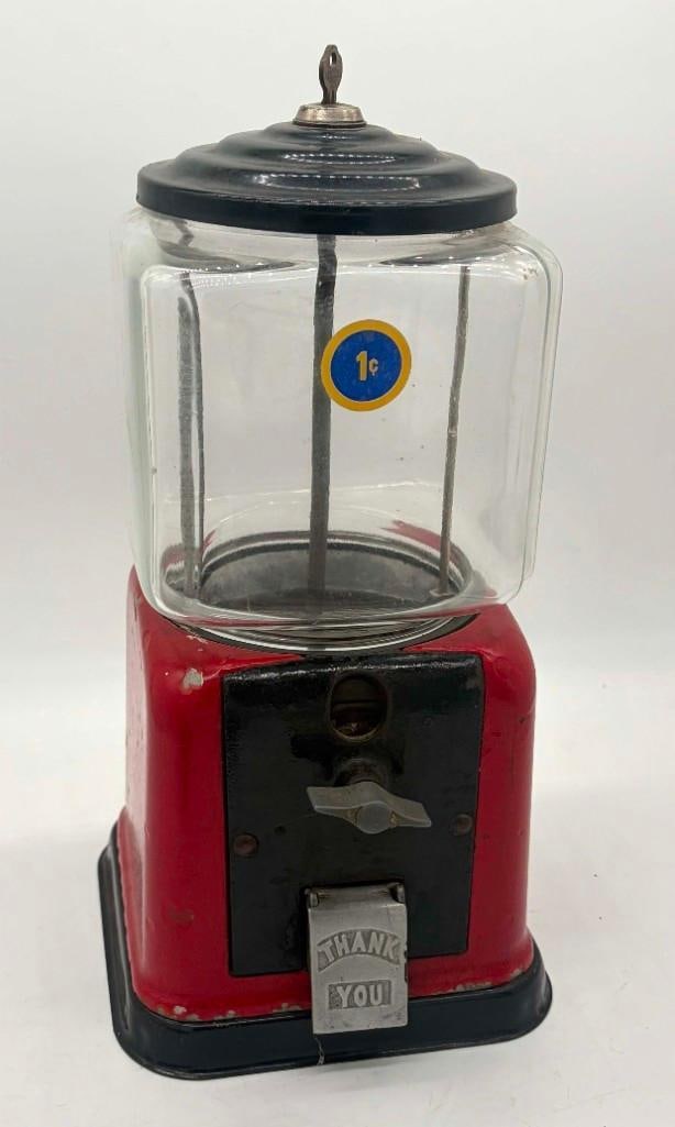 Vintage 1 Cent Acorn Gumball Machine Working With Key (1 of 7)