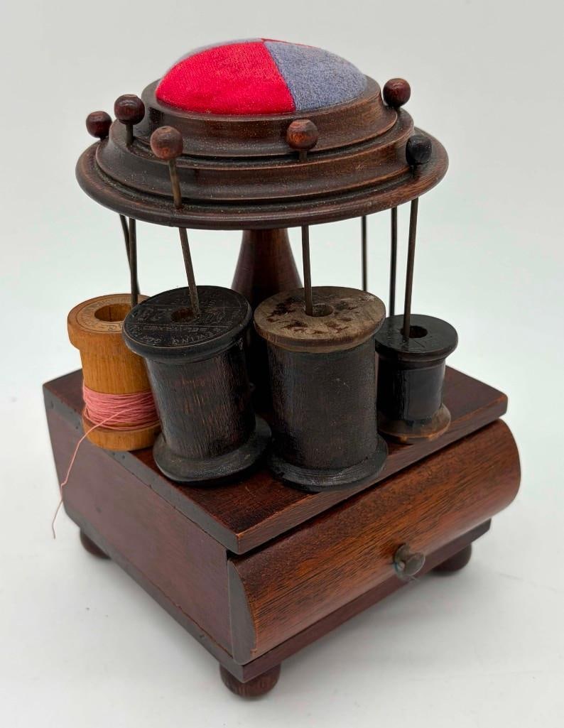 Antique Victorian Cotton Reel Bobbin Stand: Antique Victorian Cotton Reel Bobbin Stand . See Photos, Good Condition. . All Pictures Are Considered Part Of The Description And Should Be Examined Carefully By Bidders.. Live Auctioneers Is Now Off
