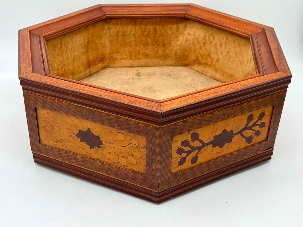 Antique Inlaid Heptagon 7 Sided Wooden Box Sewing ? Hats? (1 of 10)