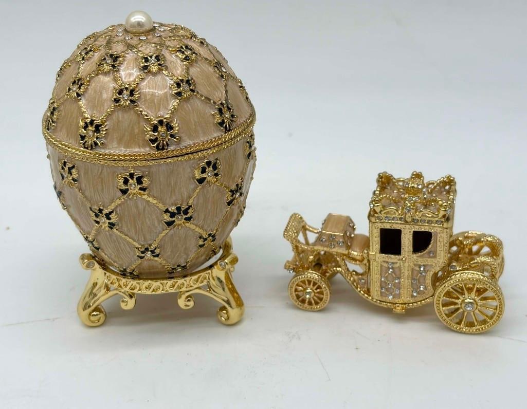 Imperial Coronation Faberge Style Mini Jeweled Egg & Coach Trinket Box (1 of 9)