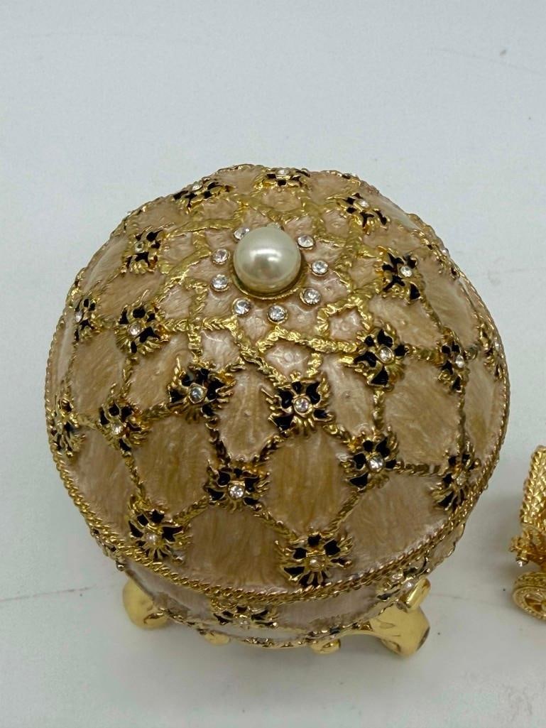 Imperial Coronation Faberge Style Mini Jeweled Egg & Coach Trinket Box - 2
