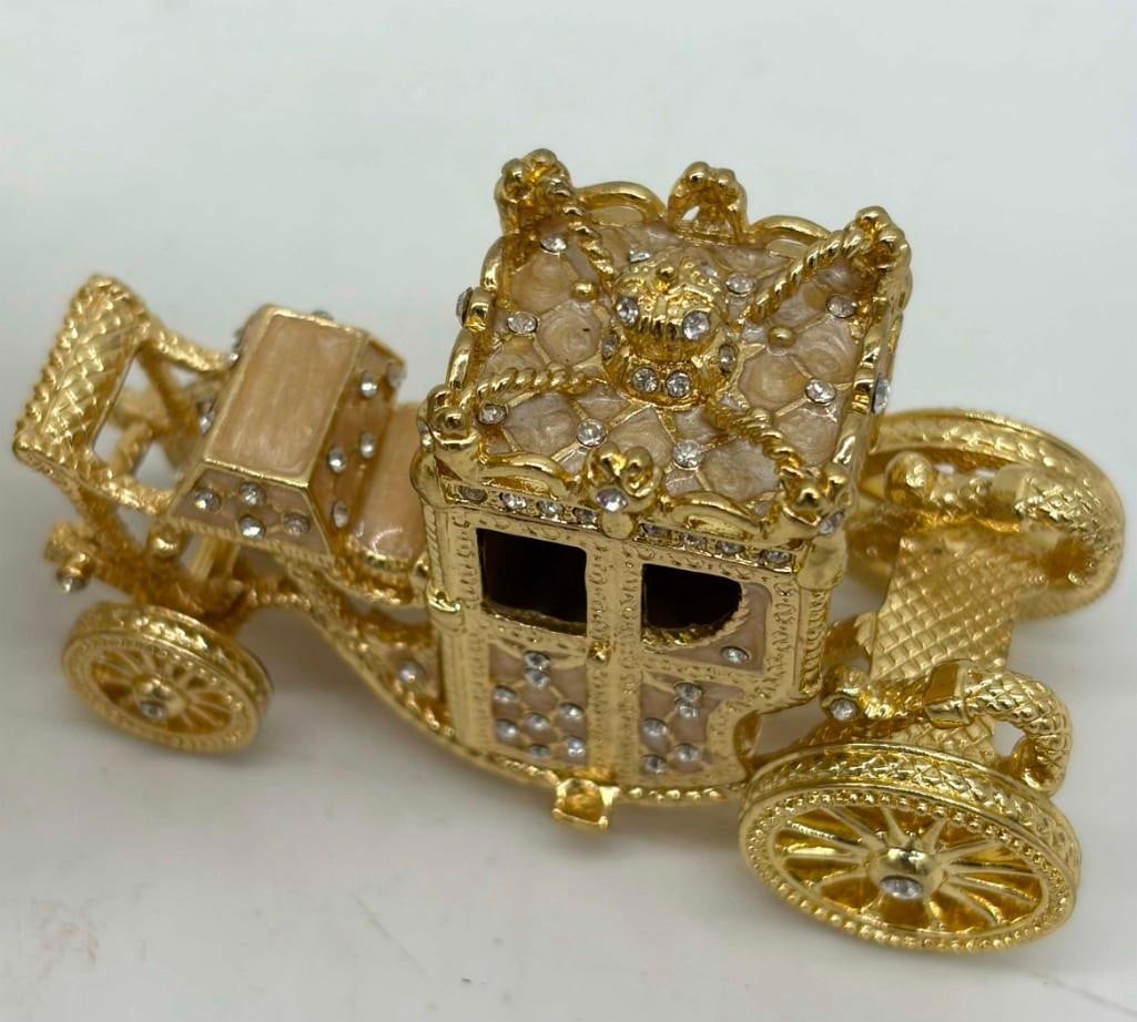 Imperial Coronation Faberge Style Mini Jeweled Egg & Coach Trinket Box - 3