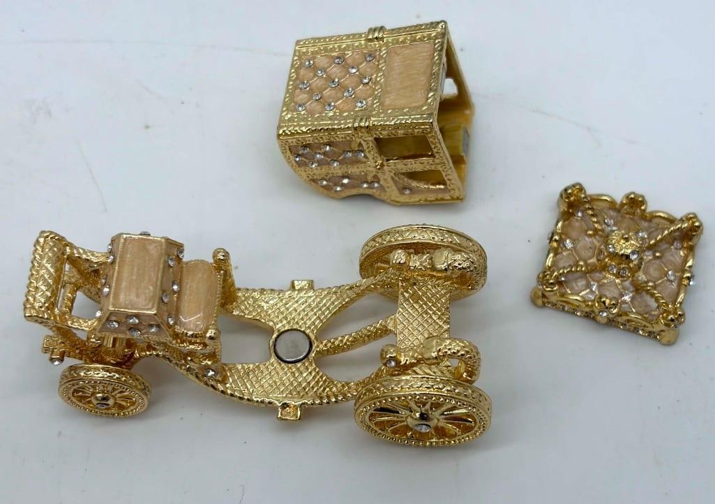 Imperial Coronation Faberge Style Mini Jeweled Egg & Coach Trinket Box - 5