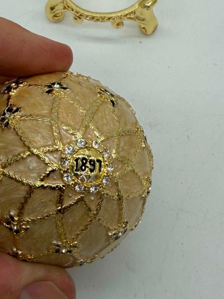 Imperial Coronation Faberge Style Mini Jeweled Egg & Coach Trinket Box - 6