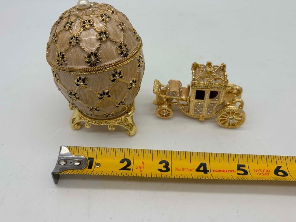 Imperial Coronation Faberge Style Mini Jeweled Egg & Coach Trinket Box - 7