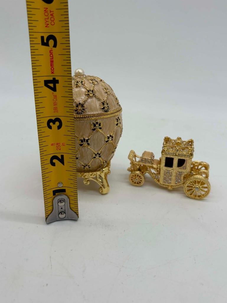 Imperial Coronation Faberge Style Mini Jeweled Egg & Coach Trinket Box - 8