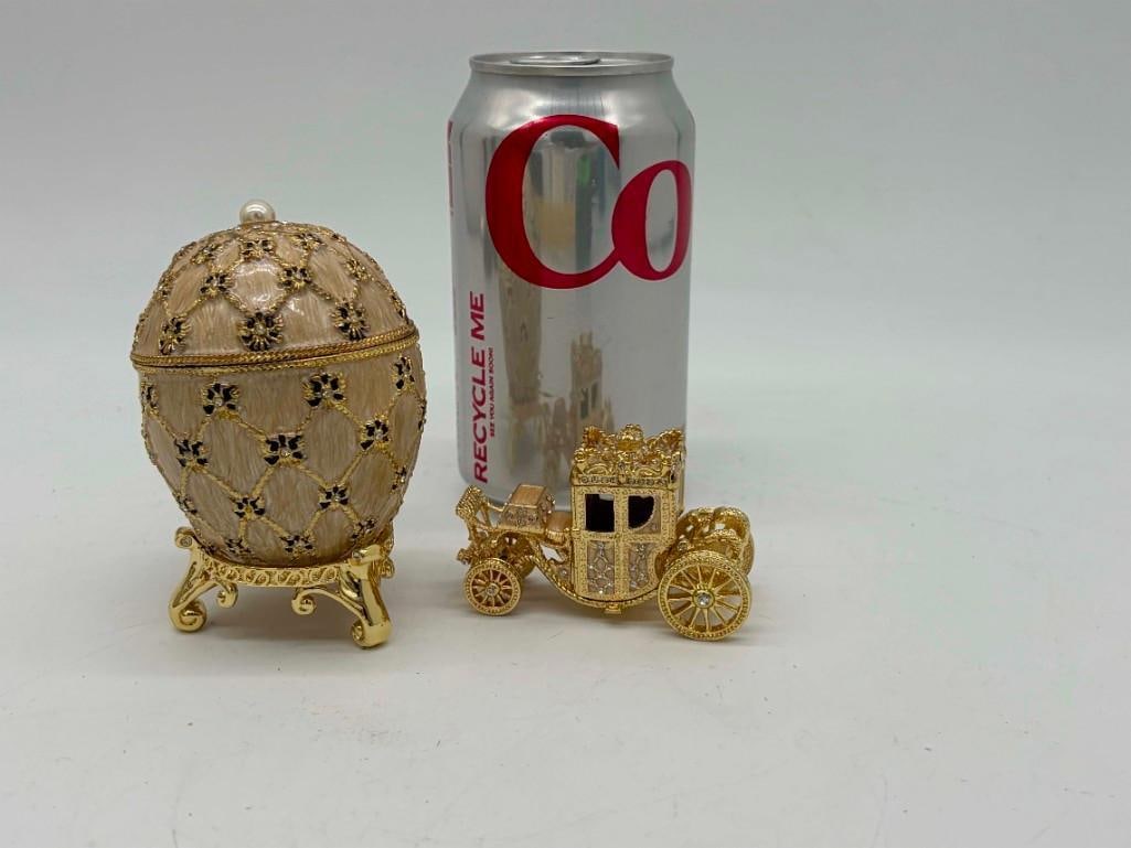 Imperial Coronation Faberge Style Mini Jeweled Egg & Coach Trinket Box - 9