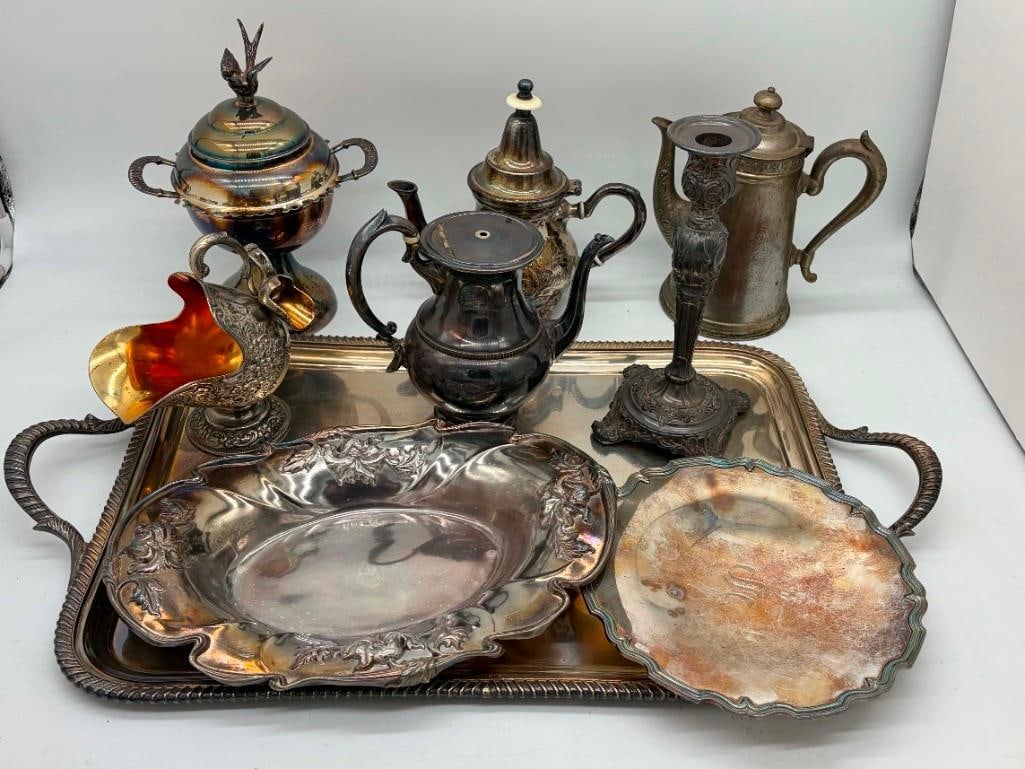 Lot Of Silverplate Trays Pitchers And More (1 of 6)