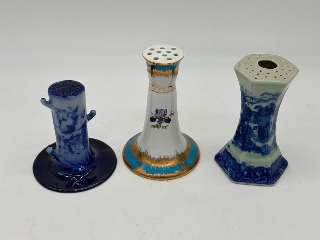 Lot Of 3 Antique Hat Pin Holders Victoria Ware, Flow Blue, Kpm (1 of 8)
