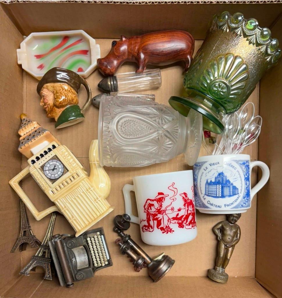 Vintage Lot Hopalong Cassidy Mug, Royal Doulton Mini, Bronze Boy, Mini Phone: Vintage Lot Hopalong Cassidy Mug, Royal Doulton Mini, Bronze Boy, Mini Phone. And More!. . All Pictures Are Considered Part Of The Description And Should Be Examined Carefully By Bidders.. Live Auctio