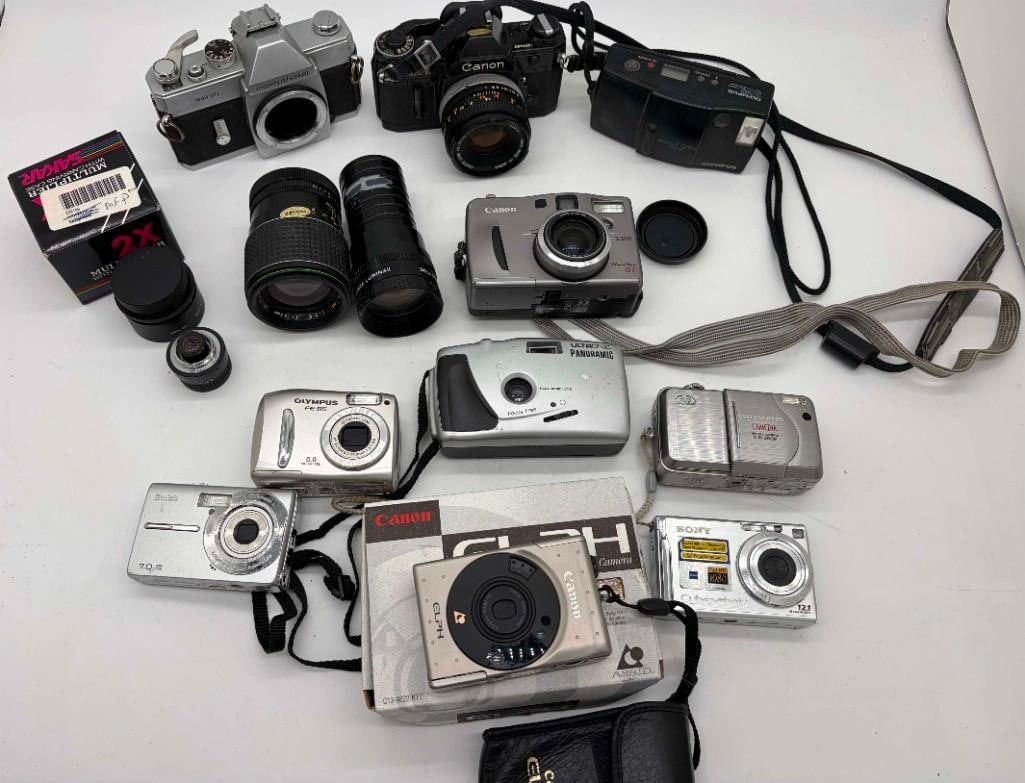 Lot Of Vintage Cameras Canon: Lot Of Vintage Cameras Canon . Untested. . All Pictures Are Considered Part Of The Description And Should Be Examined Carefully By Bidders.. Live Auctioneers Is Now Offering Live Shipping Through Them