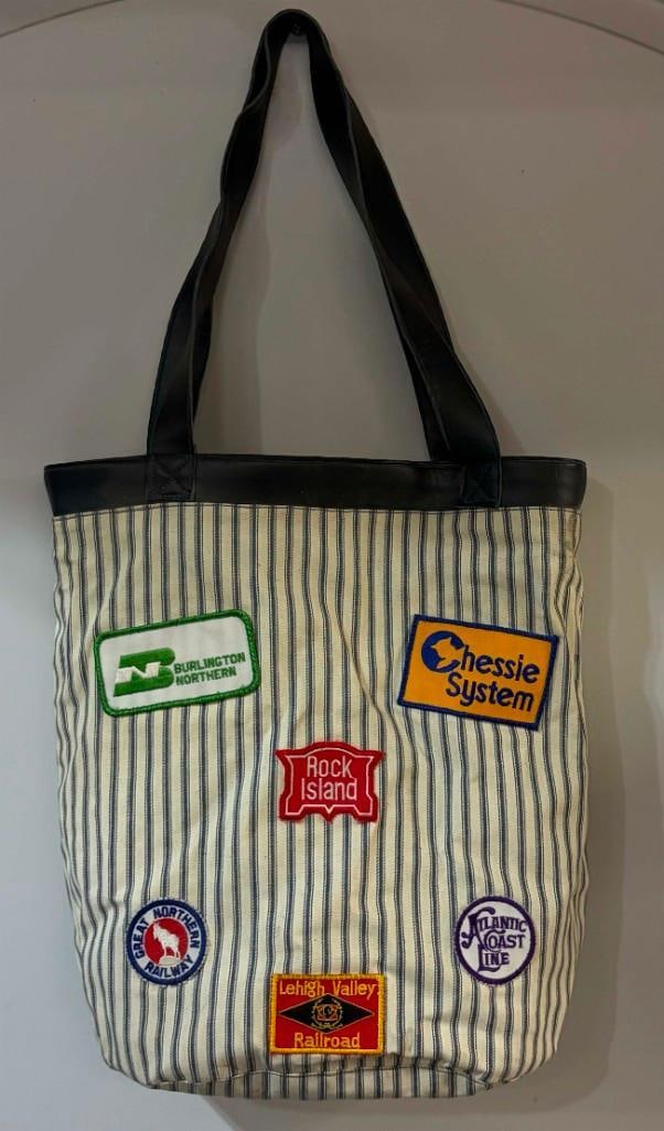 Vintage Tote Bag With Train Railroad Patches Milwaukee Union Pacific Chief Rio Grande (1 of 10)