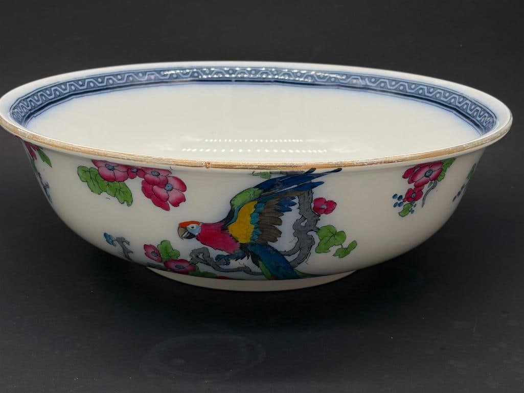 Massive Macaw 16" Porcelain Antique Bowl By Losol Ware Keeling & Co: Massive Macaw 16" Porcelain Antique Bowl By Losol Ware Keeling & Co . Great Condition, No Chips Or Cracks. 16" Across. All Pictures Are Considered Part Of The Description And Should Be Examined Carefu