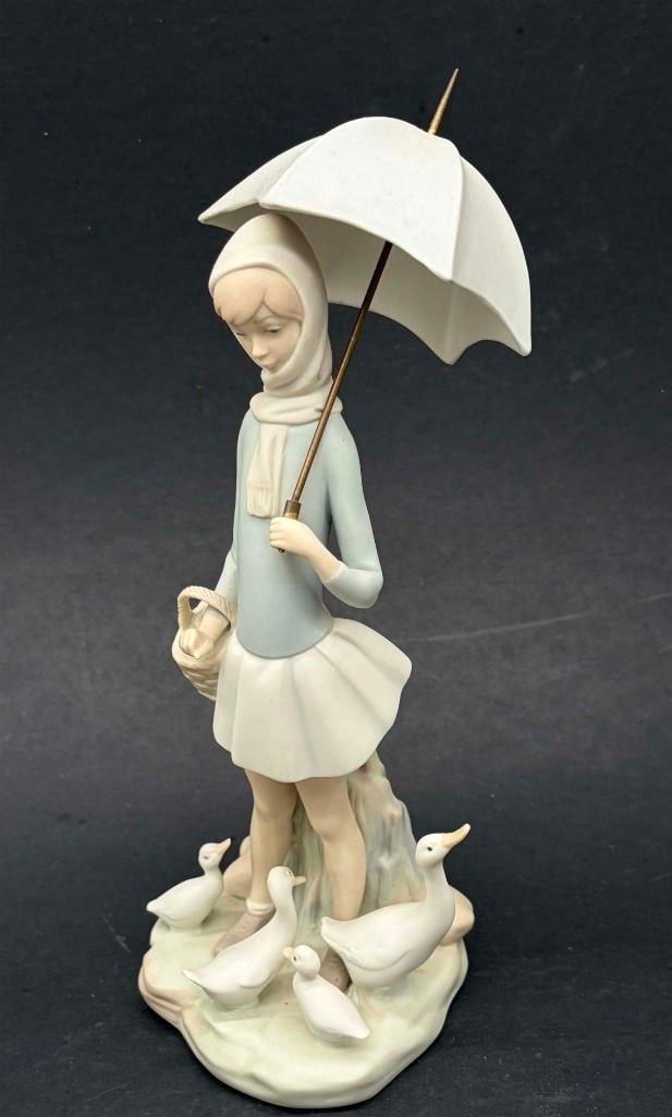Lladro Girl With Umbrella And Geese 4510 Porcelain Figurine Matte Finish: Lladro Girl With Umbrella And Geese 4510 Porcelain Figurine Matte Finish. Great Condition, No Chips. . All Pictures Are Considered Part Of The Description And Should Be Examined Carefully By Bidders..