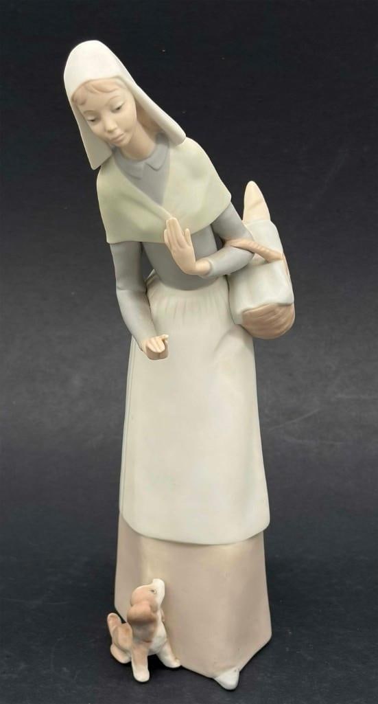 Lladro Shepherdess With Dog 01001034 Matte Finish: Lladro Shepherdess With Dog 01001034 Matte Finish. Excellent Condition, No Chips. . All Pictures Are Considered Part Of The Description And Should Be Examined Carefully By Bidders.. Live Auctioneers I